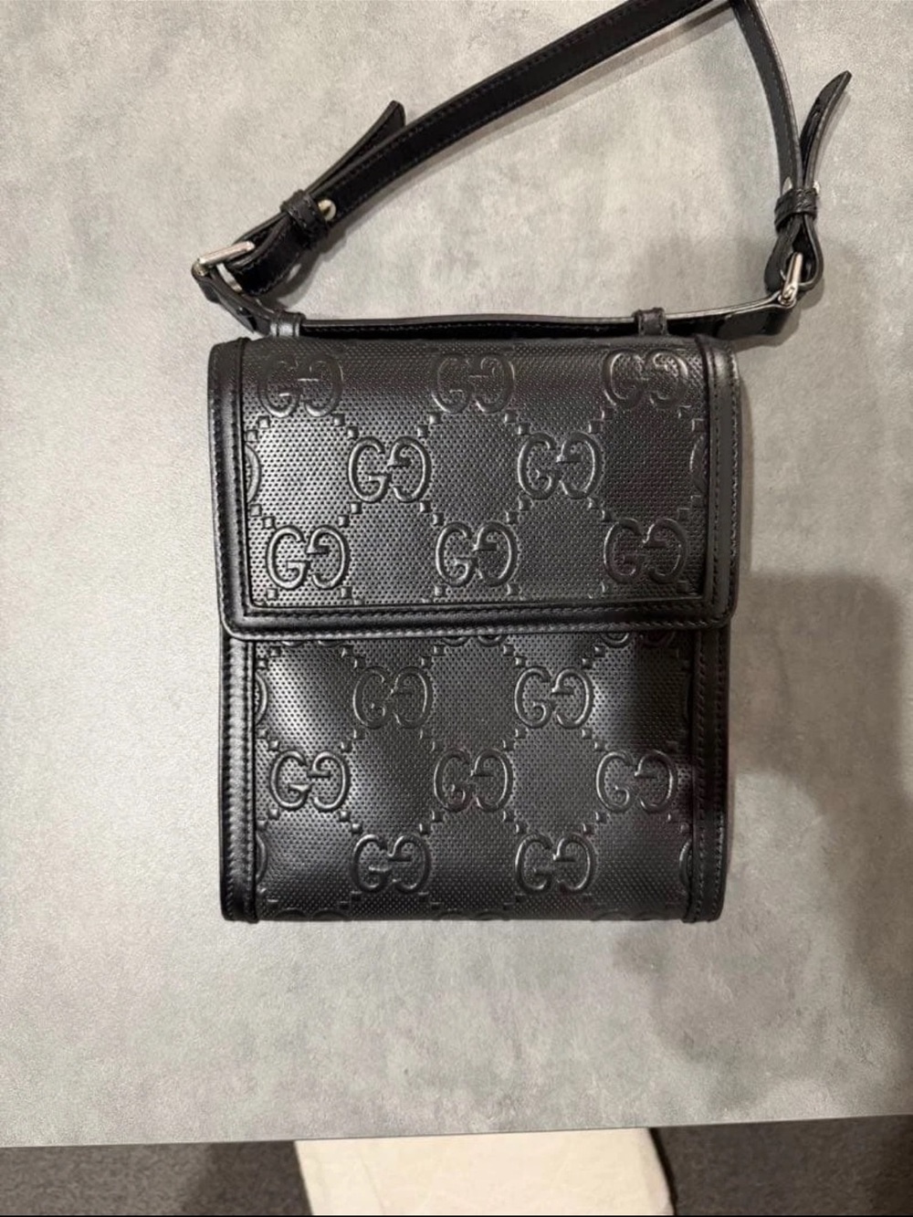 Gucci Black Embossed GG Crossbody Shoulder Bag